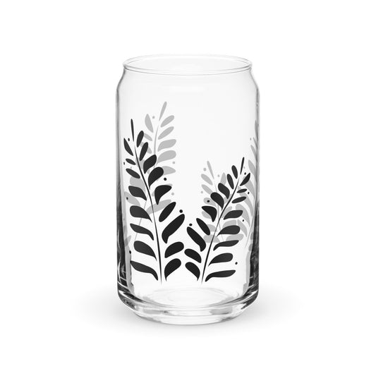 Abstract Leaf Can shaped glass cup, Fall cup for Iced Coffee, Gift for her, Smoothie Glass, Cold Drink Cup, Boho Vibes