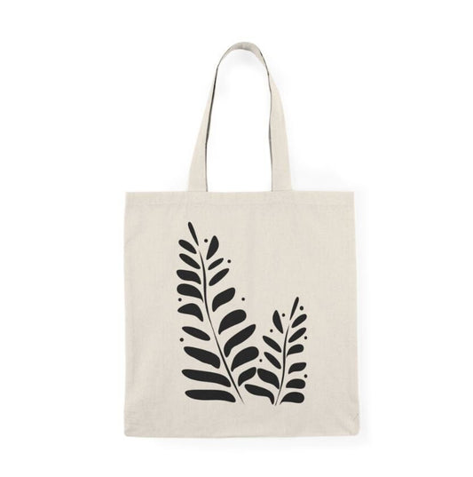 Black Leaf Tote Bag for Farmers Market Natural Tote for Birthday Gift for Her organic leaf graphic bag