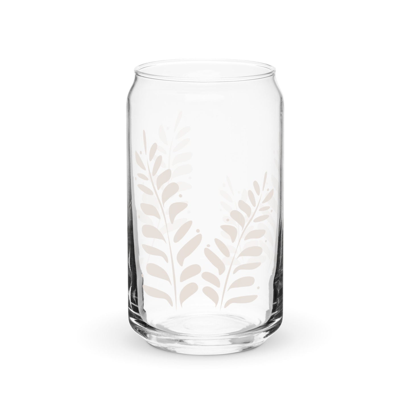 Abstract Leaf Can shaped glass cup, Fall cup for Iced Coffee, Gift for her, Smoothie Glass, Cold Drink Cup, Boho Vibes