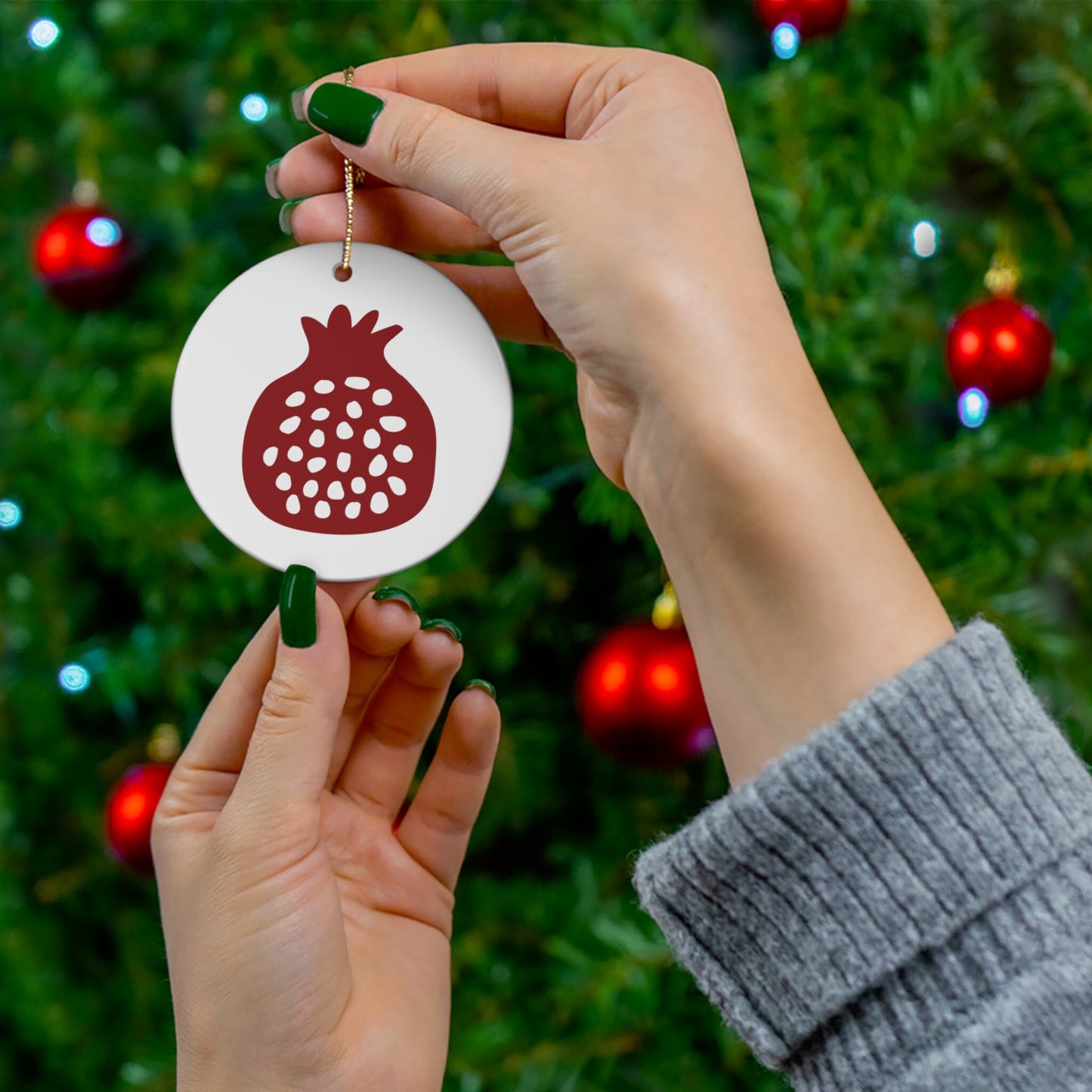 Pomegranate Ornament, Christmas tree ornament, Ceramic tree decoration