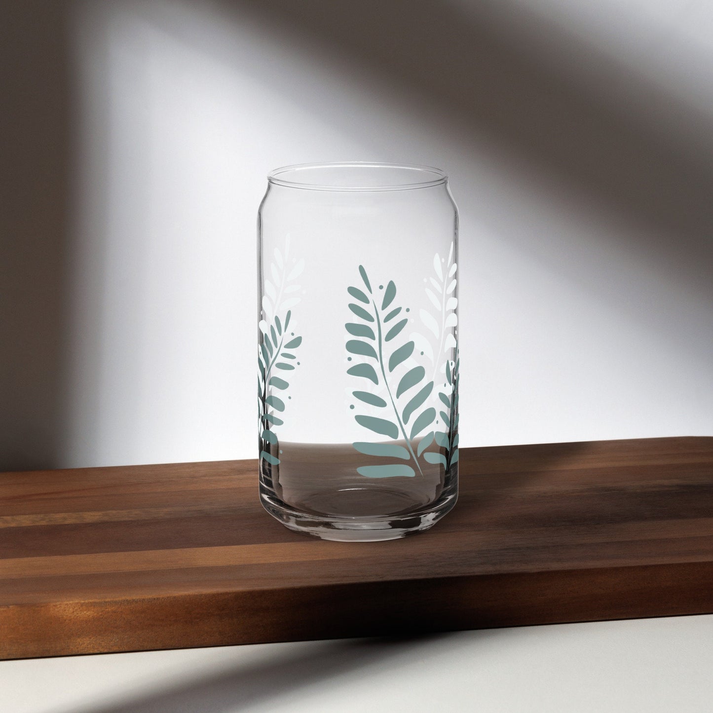 Abstract Leaf Can shaped glass cup, Fall cup for Iced Coffee, Gift for her, Smoothie Glass, Cold Drink Cup, Boho Vibes