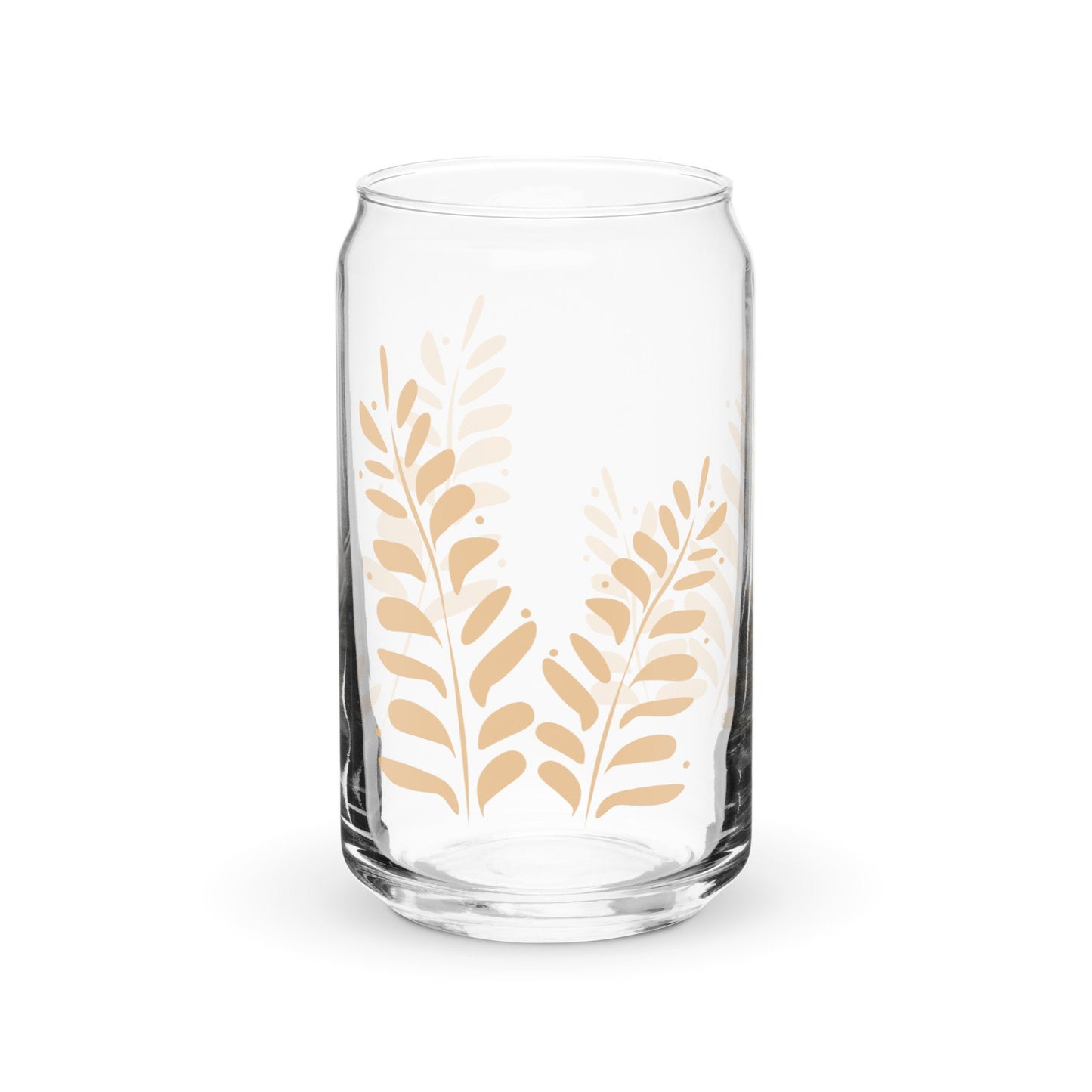 Abstract Leaf Can shaped glass cup, Fall cup for Iced Coffee, Gift for her, Smoothie Glass, Cold Drink Cup, Boho Vibes