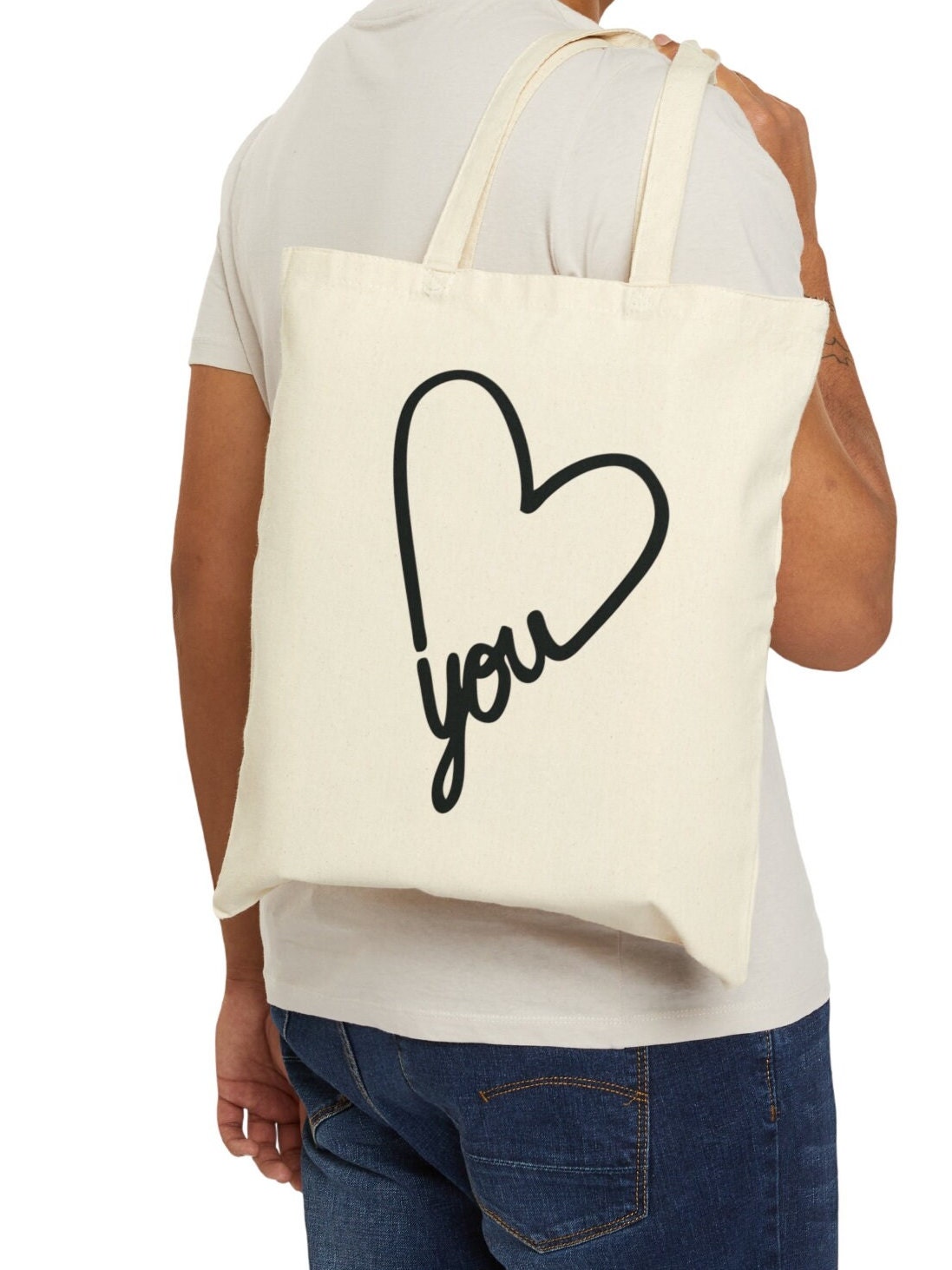 Love You Tote Bag for Farmers Market Natural Tote for Holiday Gift for Her xmas graphic bag for gift exchange for white elephant